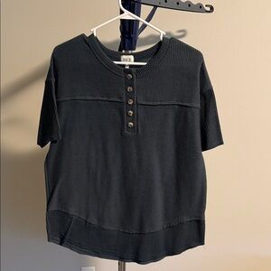BKE Charcoal Ribbed Button-Up Tee
